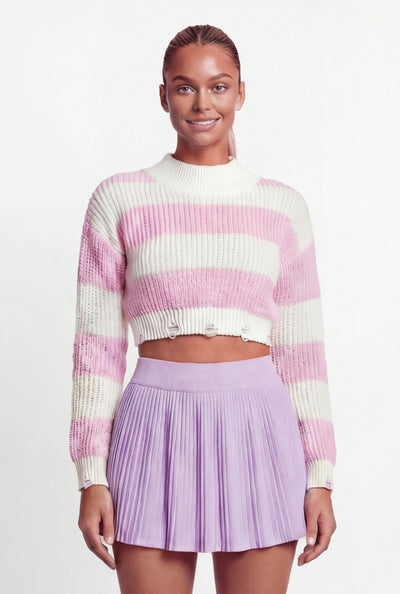 Dylan Striped Distressed Hem Cropped Sweater
