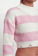 Dylan Striped Distressed Hem Cropped Sweater
