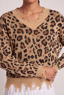 Leopard Print Frayed Sweater