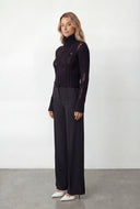 Distressed Rib Knit Turtleneck Sweater