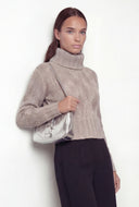 Distressed Rib Knit Turtleneck Sweater