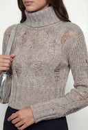 Distressed Rib Knit Turtleneck Sweater