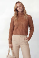 Distressed Rib Knit Turtleneck Sweater