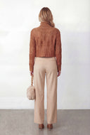 Distressed Rib Knit Turtleneck Sweater
