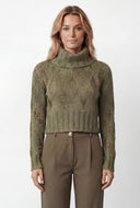 Distressed Rib Knit Turtleneck Sweater