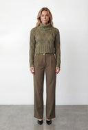 Distressed Rib Knit Turtleneck Sweater