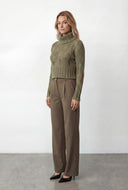 Distressed Rib Knit Turtleneck Sweater