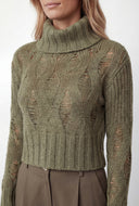 Distressed Rib Knit Turtleneck Sweater