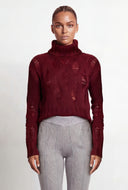 Distressed Rib Knit Turtleneck Sweater
