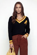 Varsity Stripe Cable Knit V-Neck Sweater