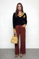 Varsity Stripe Cable Knit V-Neck Sweater