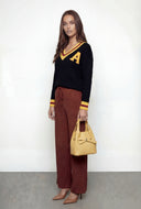 Varsity Stripe Cable Knit V-Neck Sweater
