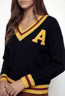 Varsity Stripe Cable Knit V-Neck Sweater