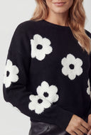 Boucle Floral Crop Pullover Sweater