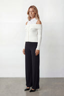 Arya Rib Knit Collared Cold Shoulder Top