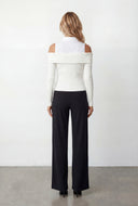 Arya Rib Knit Collared Cold Shoulder Top