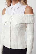 Arya Rib Knit Collared Cold Shoulder Top