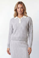 Cable Knit Contrast Collar Sweater