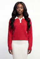 Cable Knit Contrast Collar Sweater
