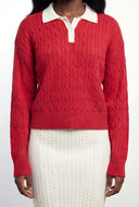 Cable Knit Contrast Collar Sweater