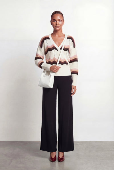 Maliyah Chevron Pointelle Knit Faux Wrap Sweater