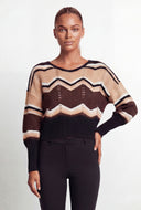 Viviana Caged Back Chevron Pointelle Knit Sweater