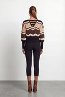 Viviana Caged Back Chevron Pointelle Knit Sweater