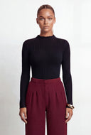 Lettuce Edge Mock Neck Knit Top