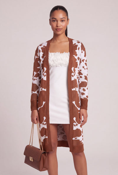 Cow Print Long Cardigan