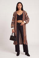 Striped Open Front Long Cardigan