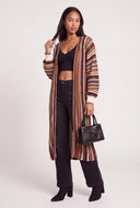 Striped Open Front Long Cardigan