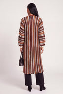 Striped Open Front Long Cardigan