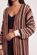 Striped Open Front Long Cardigan