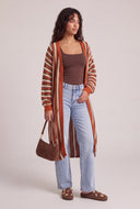 Striped Open Front Long Cardigan