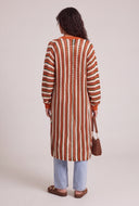 Striped Open Front Long Cardigan