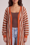 Striped Open Front Long Cardigan