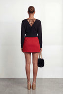 Lace-Up Back Brushed Knit Sweater