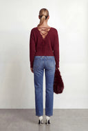 Lace-Up Back Brushed Knit Sweater