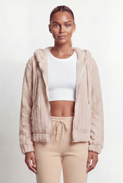 Zip Front Ribbed Sherpa Hooded Jacket
