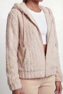 Zip Front Ribbed Sherpa Hooded Jacket