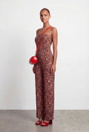 Smocked Animal Print Strapless Jumpsuit