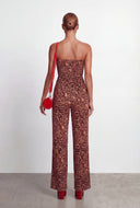 Smocked Animal Print Strapless Jumpsuit