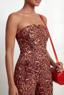 Smocked Animal Print Strapless Jumpsuit