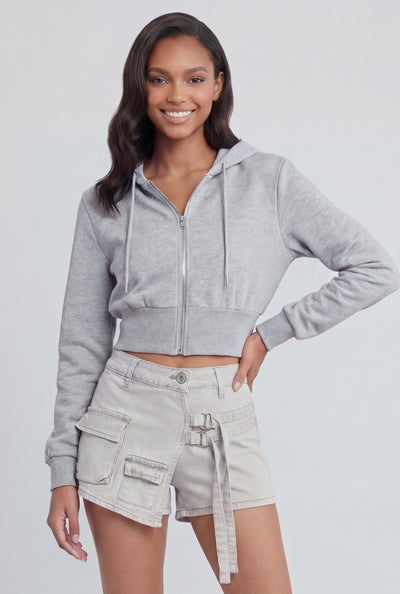 Zip Fleece Crop Hoodie