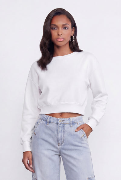 Leslie Fleece Lined Crop Pullover Sweatshirt