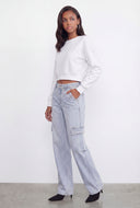 Leslie Fleece Lined Crop Pullover Sweatshirt