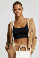 Velour Zip Crop Hooded Sweatshirt
