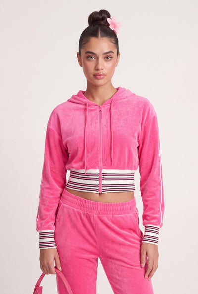 Velour Crop Zip Hoodie