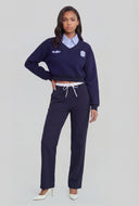 New York Striped Collar Crop Sweatshirt