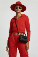 Zip Front Crop Hooded Sweatshirt
